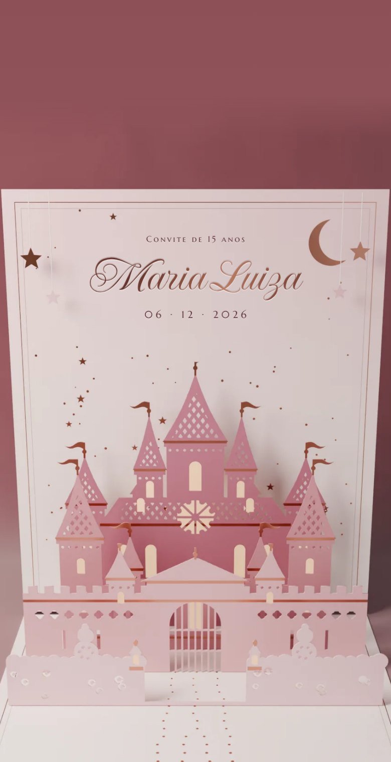 Convite de 15 anos Castelo de Papel: capa do convite digital