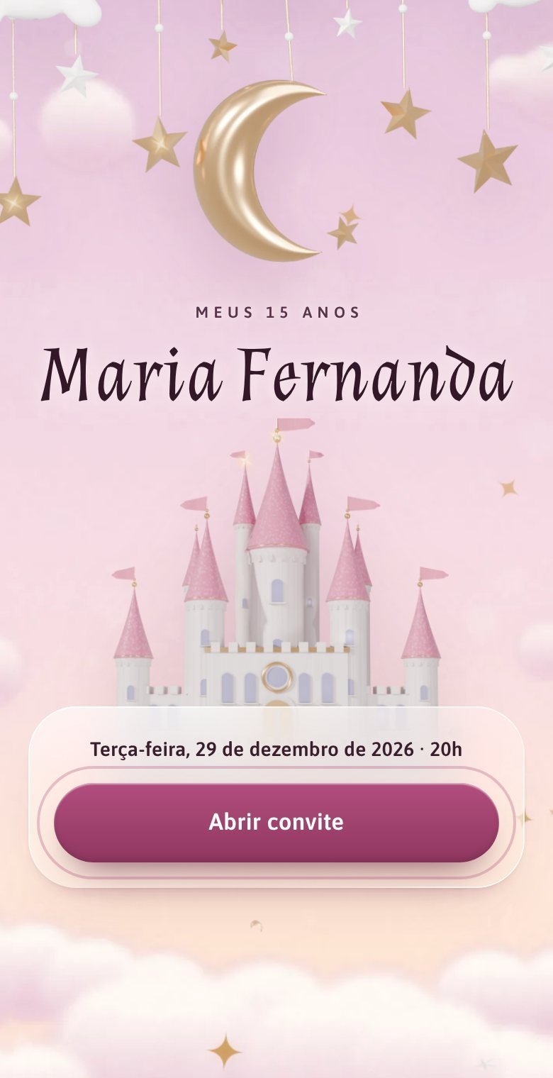 Convite de 15 anos Palácio Encantado: capa do convite digital