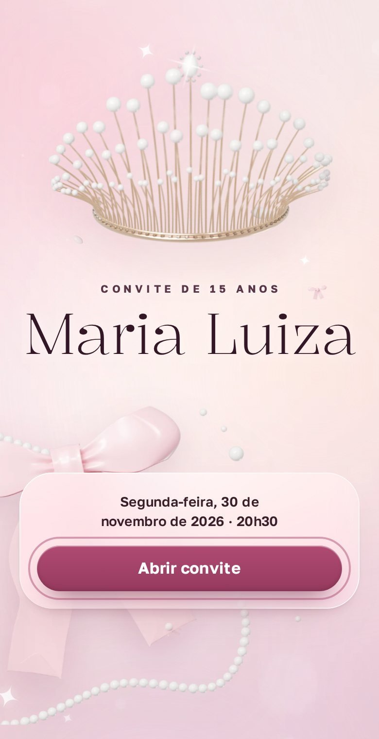 Convite de 15 anos Princesa Moderna: capa do convite digital