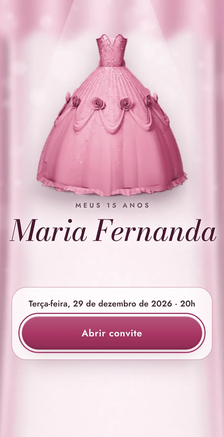 Convite de 15 anos Vestido dos Sonhos: capa do convite digital